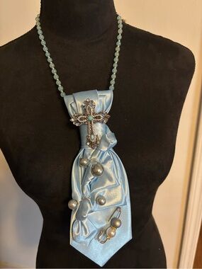 Blue Satin Cross Pendant Necklace - Women's Fashion Jewelry